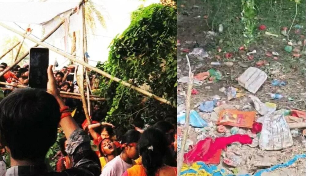 लखीसराय के अशोक धाम में भगदड़ के बाद श्रद्धालुओं की भीड़