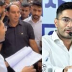 होर्डिंग हटाने के दौरान अभिषेक बनर्जी कार्यालय के बाहर पुलिस और टीएमसी समर्थक