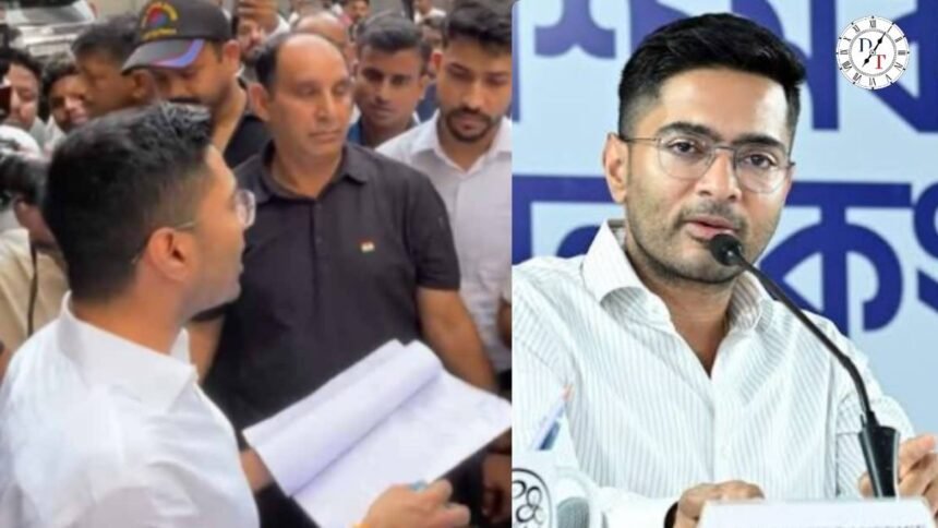 होर्डिंग हटाने के दौरान अभिषेक बनर्जी कार्यालय के बाहर पुलिस और टीएमसी समर्थक
