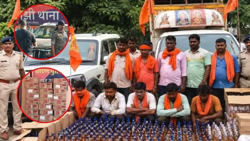 कांवड़ियों के भेष में शराब तस्करी के दौरान बरामद वाहन और शराब
