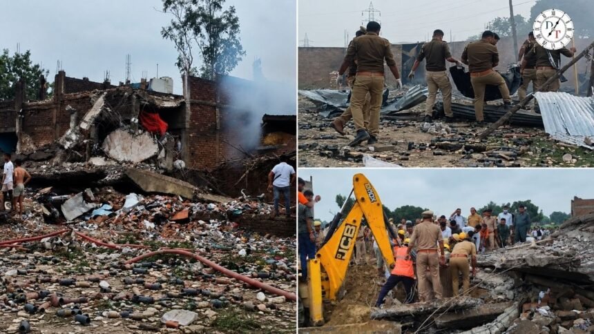 कौशांबी पटाखा फैक्ट्री में भीषण विस्फोट के बाद राहत और बचाव अभियान