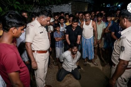 डेहरी के मणिनगर में चोरी के आरोपी को पकड़ने के बाद जुटे ग्रामीण