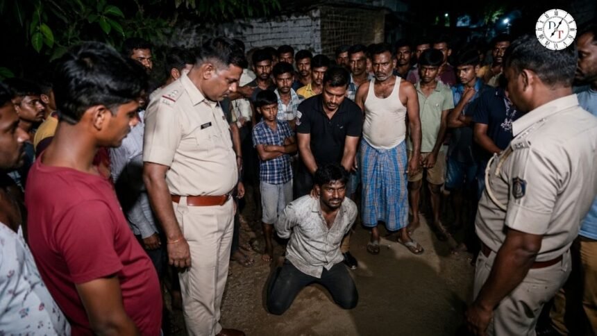 डेहरी के मणिनगर में चोरी के आरोपी को पकड़ने के बाद जुटे ग्रामीण