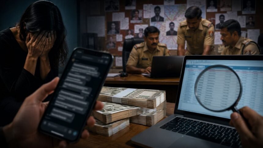 मुंगेर में युवती से 25 लाख रुपये की ब्लैकमेलिंग मामले की जांच करती पुलिस