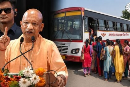 रक्षाबंधन पर उत्तर प्रदेश में मुफ्त बस यात्रा करती महिलाएं और यात्री