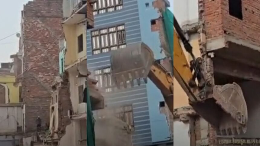 वाराणसी दालमंडी में सड़क चौड़ीकरण के लिए बुलडोजर कार्रवाई