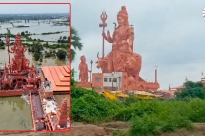 चंडासी के अर्धनारीश्वर मंदिर परिसर में पहुंचा बाढ़ का पानी
