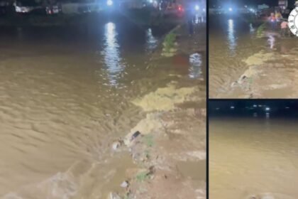 जमुई में बारिश से बिगड़े हालात, तेज बहाव में कार सड़क से नीचे गिरी