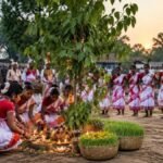 करमा पूजा में करम वृक्ष की डाल और पारंपरिक लोक नृत्य