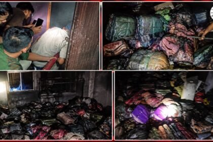 नवादा के कलाली रोड स्थित कपड़ा दुकान में लगी भीषण आग