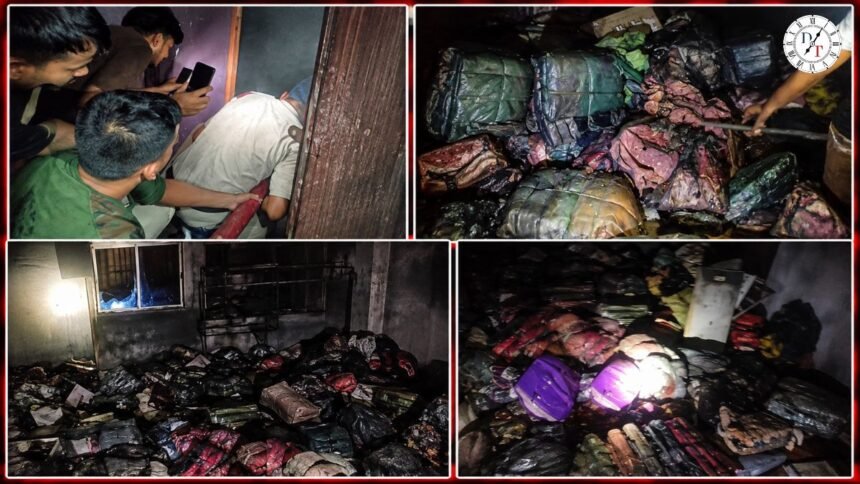 नवादा के कलाली रोड स्थित कपड़ा दुकान में लगी भीषण आग