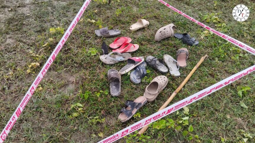 सिवान के जीबी नगर में युवक की हत्या के बाद घटनास्थल पर जांच करती पुलिस