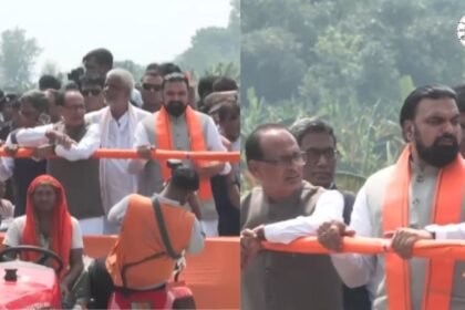 वैशाली के राघोपुर में बाढ़ प्रभावित क्षेत्र का निरीक्षण करते शिवराज सिंह चौहान और सम्राट चौधरी