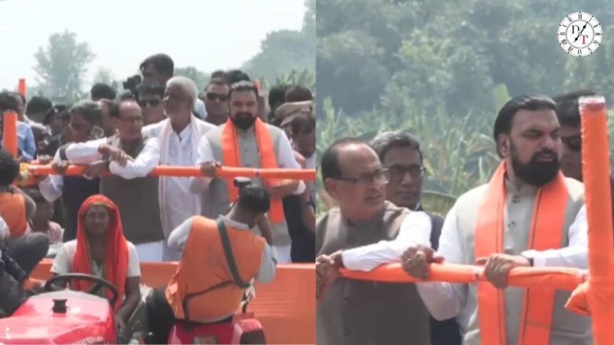 वैशाली के राघोपुर में बाढ़ प्रभावित क्षेत्र का निरीक्षण करते शिवराज सिंह चौहान और सम्राट चौधरी