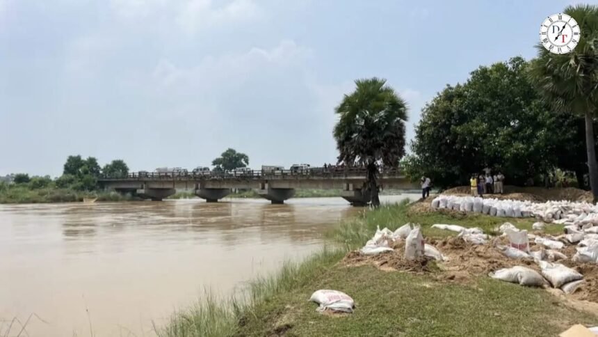 नालंदा में बाढ़ के बीच नदी का बढ़ा जलस्तर और खेतों में भरा पानी