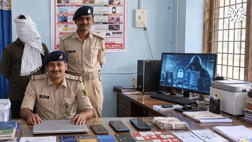 नालंदा में साइबर अपराध मामले में गिरफ्तार आरोपियों से बरामद एटीएम और दस्तावेज