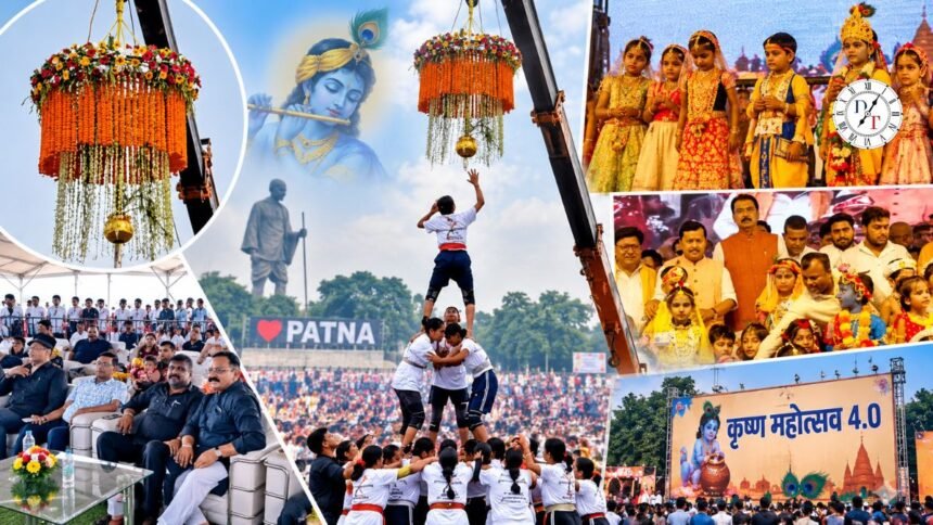 पटना गांधी मैदान में कृष्ण महोत्सव की दही हांडी प्रतियोगिता