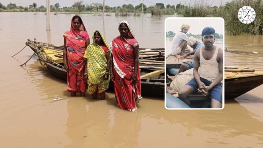 बारुण में बढ़ते सोन नदी के जलस्तर से खेतों में भरा बाढ़ का पानी