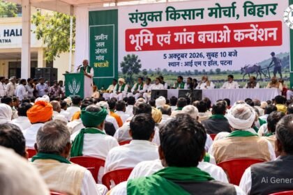 Patna में भूमि एवं गांव बचाओ कन्वेंशन में शामिल होने वाले किसान प्रतिनिधि