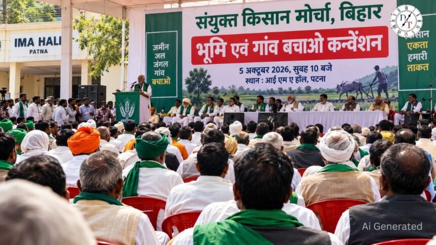Patna में भूमि एवं गांव बचाओ कन्वेंशन में शामिल होने वाले किसान प्रतिनिधि