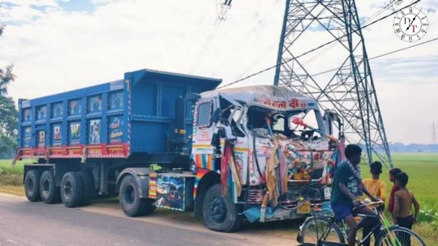 जमुई में एनएच-333 पर हाइवा हादसा, चालक-उपचालक घायल