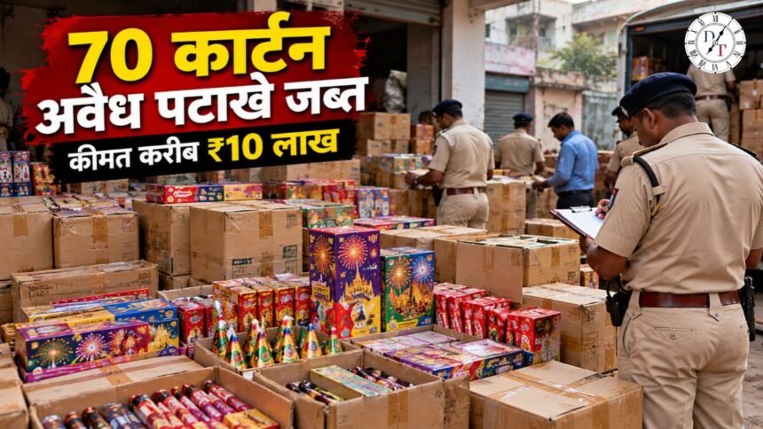 खाजेकलां में 70 कार्टन अवैध पटाखे जब्त, कीमत 10 लाख