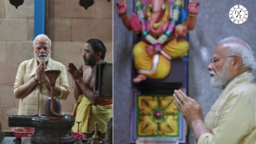 पीएम नरेंद्र मोदी 25 साल पूरे होने पर दिल्ली के विनायक मंदिर में पूजा करते हुए