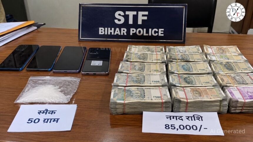 Siwan में STF की कार्रवाई के दौरान बरामद स्मैक और नकदी